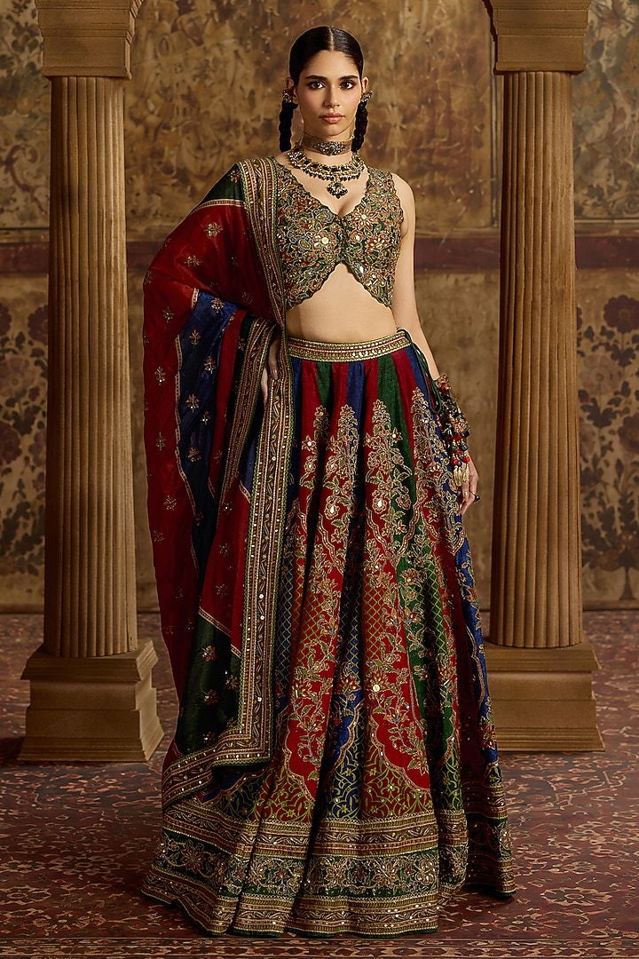 Multi-Colored Viscose Silk Sequin Hand Embroidered Wedding Lehenga Set by Kalista at Pernia's Pop Up Shop