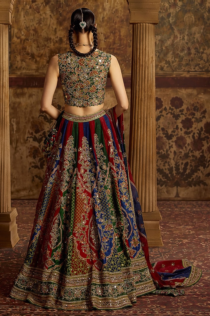 Multi-Colored Viscose Silk Sequin Hand Embroidered Wedding Lehenga Set by Kalista at Pernia's Pop Up Shop