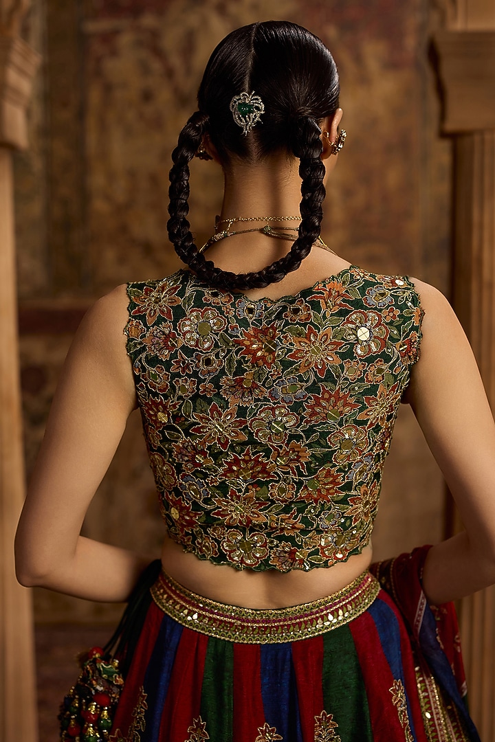 Multi-Colored Viscose Silk Sequin Hand Embroidered Wedding Lehenga Set by Kalista at Pernia's Pop Up Shop
