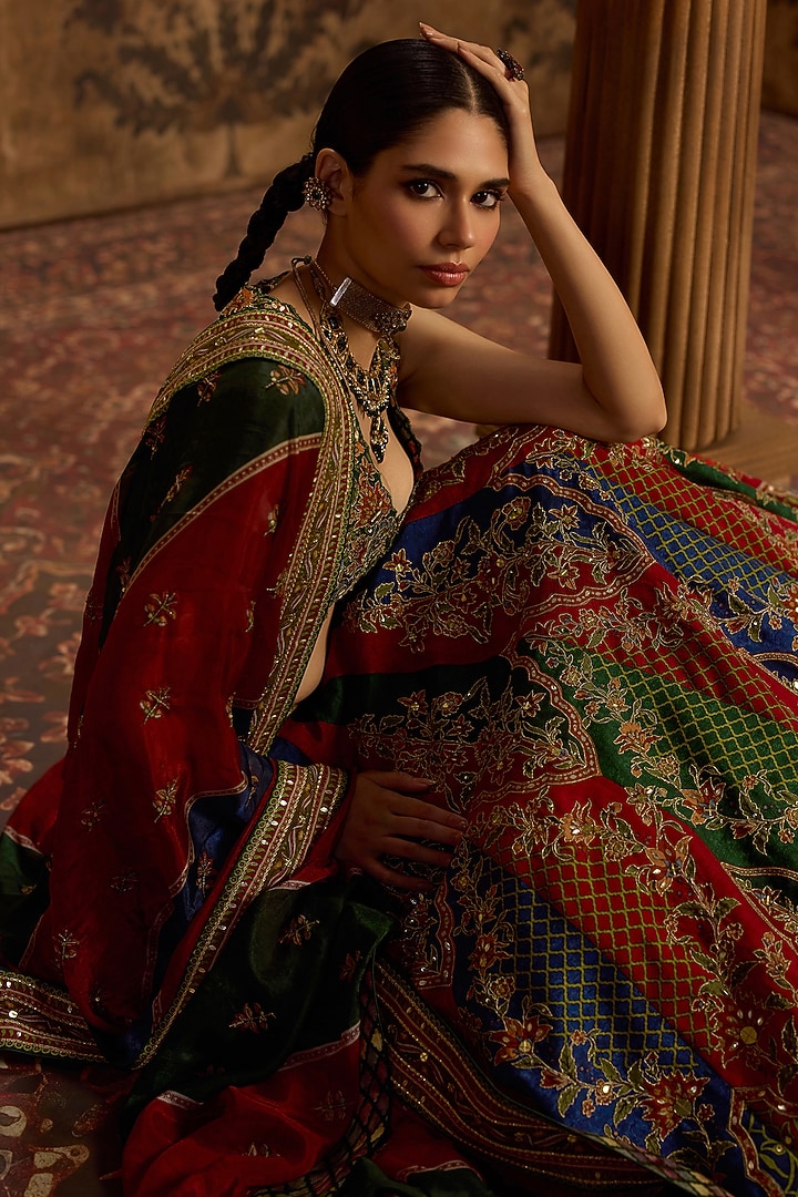 Multi-Colored Viscose Silk Sequin Hand Embroidered Wedding Lehenga Set by Kalista at Pernia's Pop Up Shop