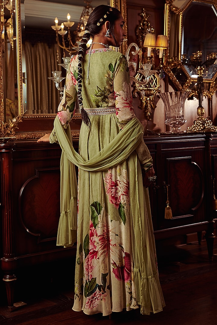 Pista Green Printed Wedding Anarkali Set by Kalista at Pernia's Pop Up Shop