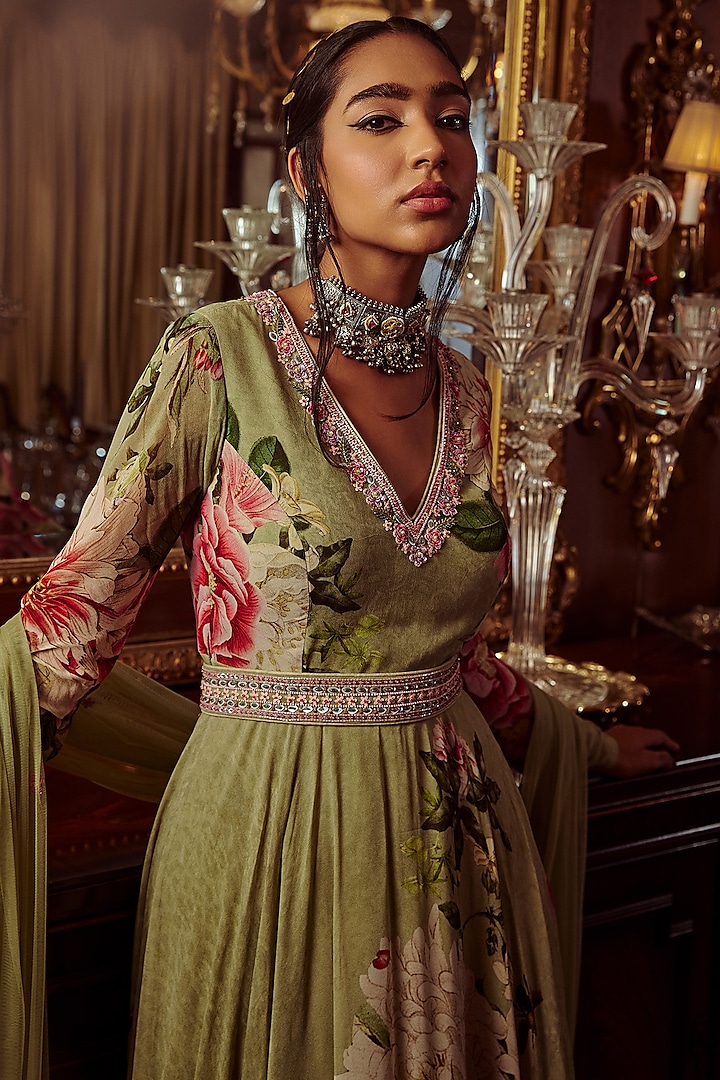 Pista Green Printed Wedding Anarkali Set by Kalista at Pernia's Pop Up Shop