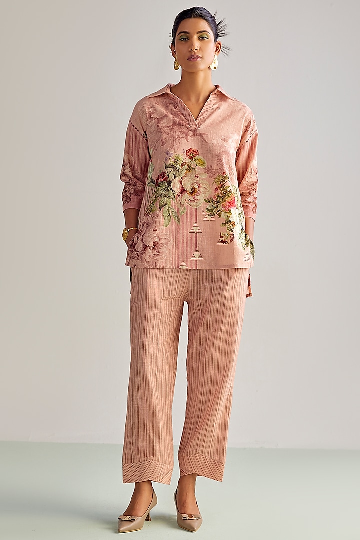 Blush Pink Viscose Slub Printed Co-Ord Set by Kalista at Pernia's Pop Up Shop