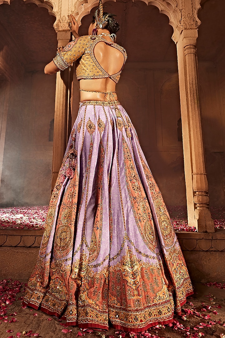 Lilac Raw Silk Hand Embroidered Wedding Lehenga Set by Kalista at Pernia's Pop Up Shop