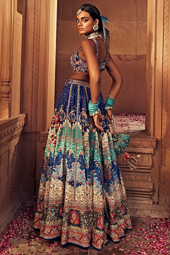Multi-Colored Raw Silk Hand Embroidered Wedding Lehenga Set by Kalista at Pernia's Pop Up Shop