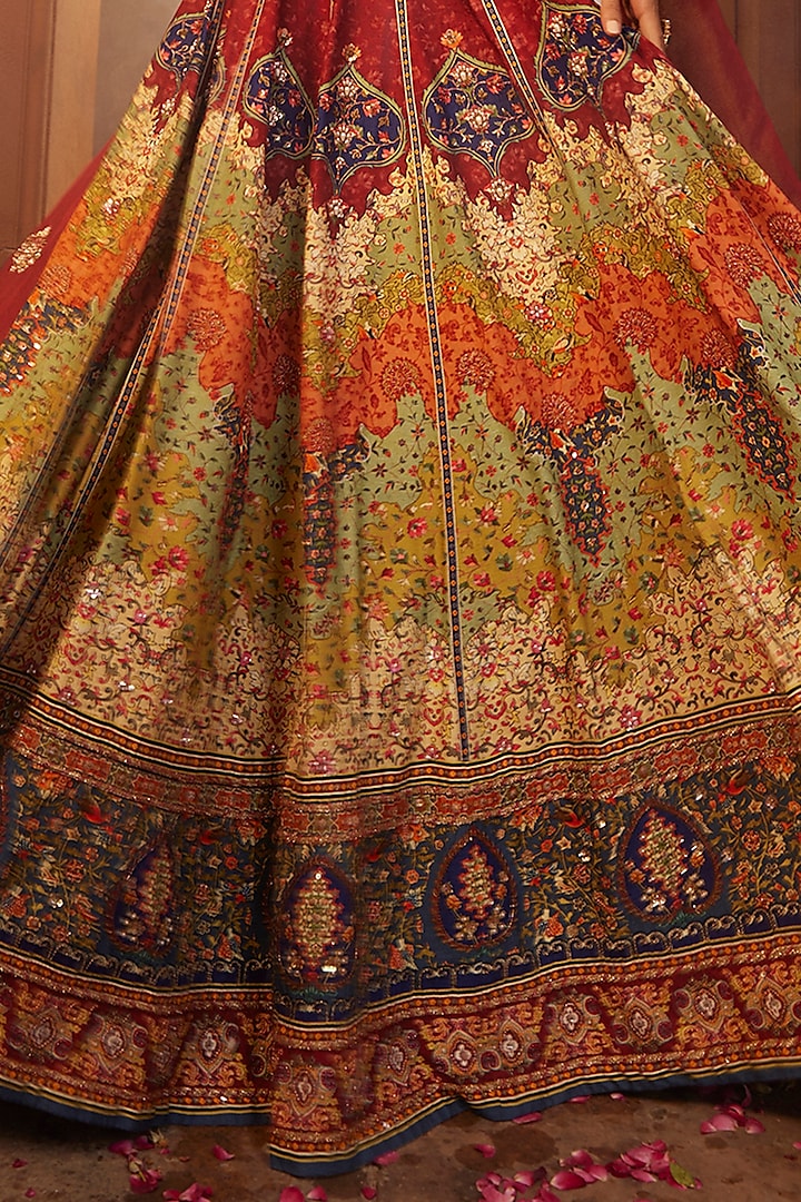 Multi-Colored Raw Silk Hand Embroidered Wedding Lehenga Set by Kalista at Pernia's Pop Up Shop