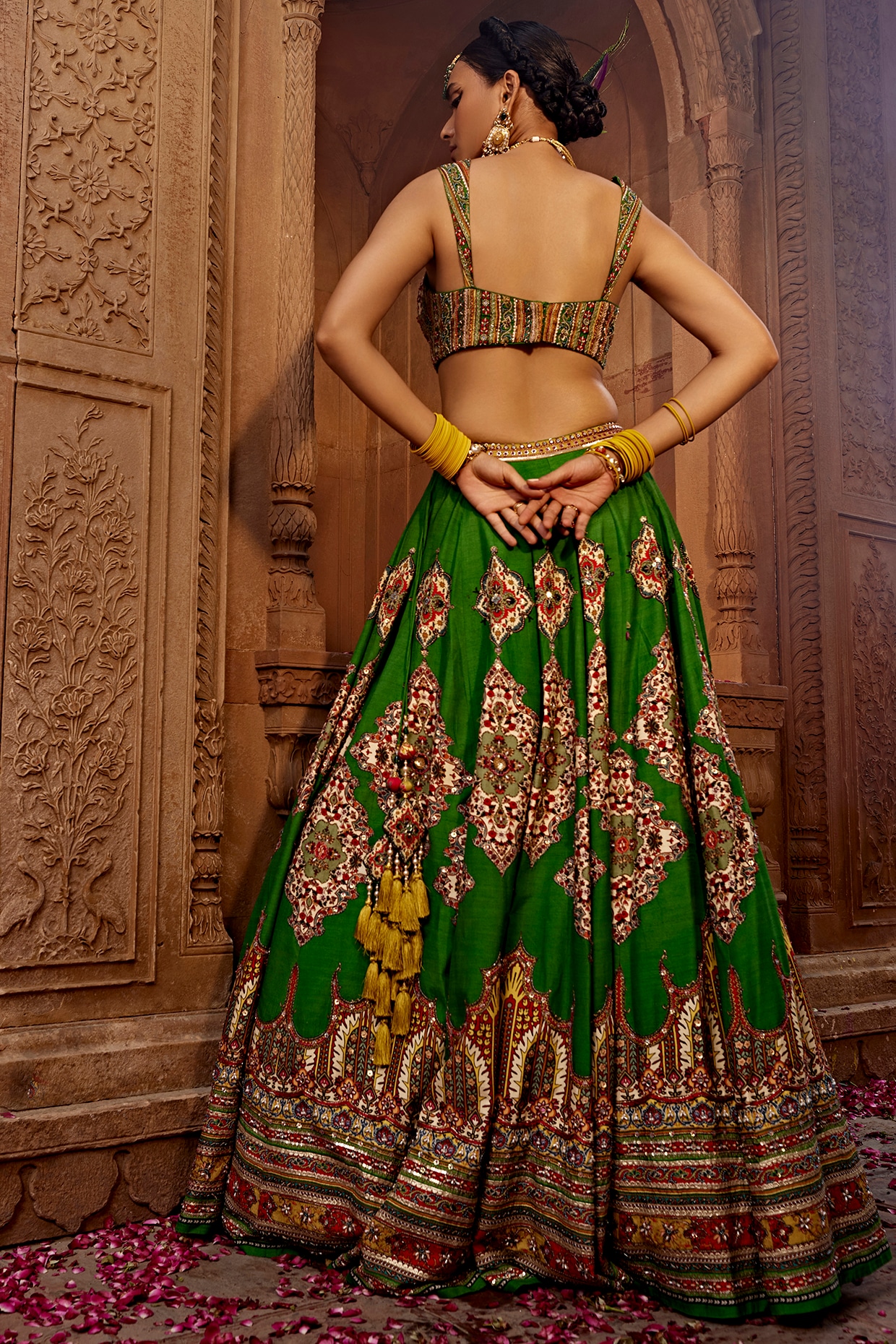Forest Green Raw Silk Hand Embroidered Lehenga Set Design by Kalista at  Pernia's Pop Up Shop 2024