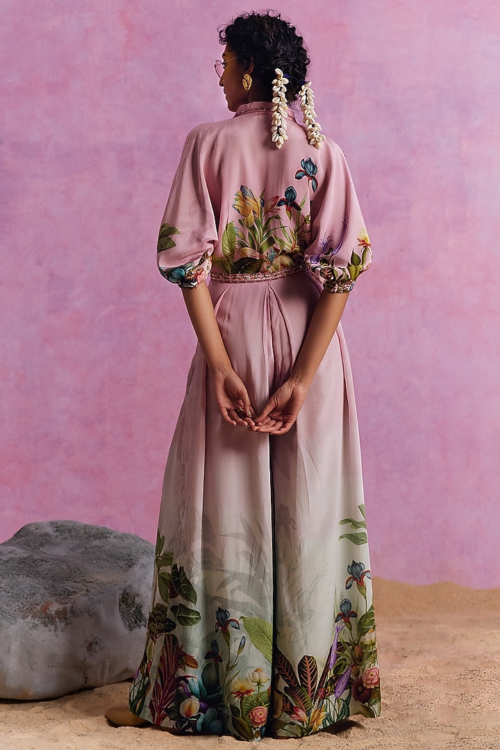 Powder Pink Viscose Crepe Floral Printed Flowy Ciara Jumpsuit by Kalista at Pernia's Pop Up Shop