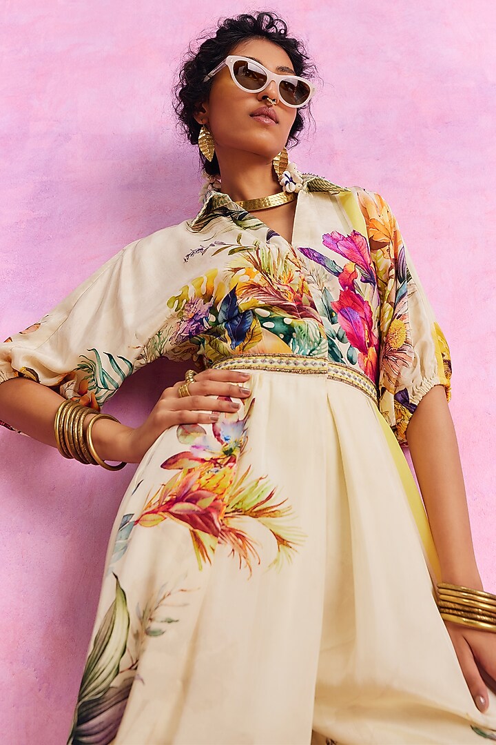 Ivory Viscose Crepe Floral Printed Floriana Jumpsuit by Kalista at Pernia's Pop Up Shop