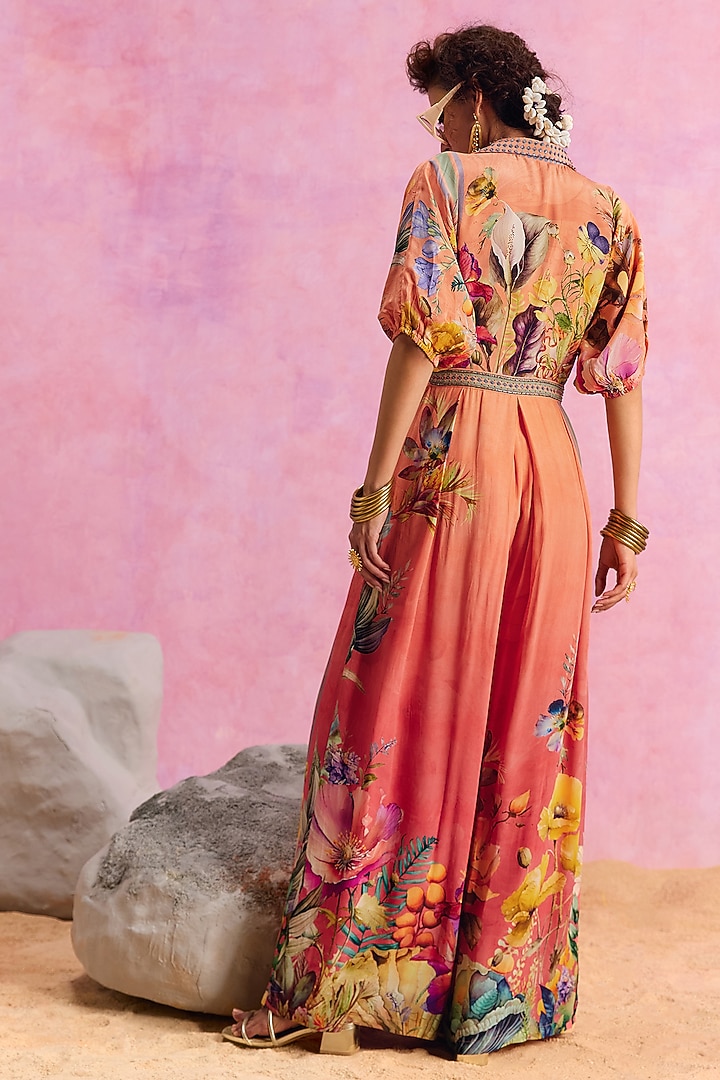 Orange Ombre Viscose Crepe Floral Printed Floriana Jumpsuit by Kalista at Pernia's Pop Up Shop