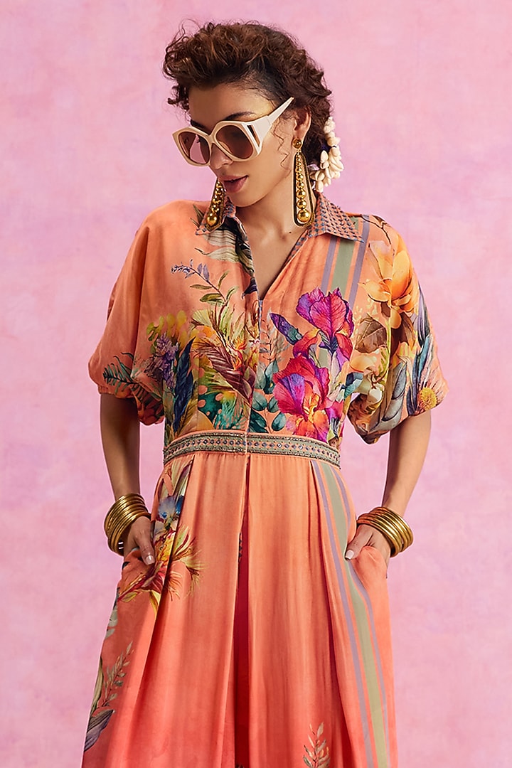 Orange Ombre Viscose Crepe Floral Printed Floriana Jumpsuit by Kalista at Pernia's Pop Up Shop