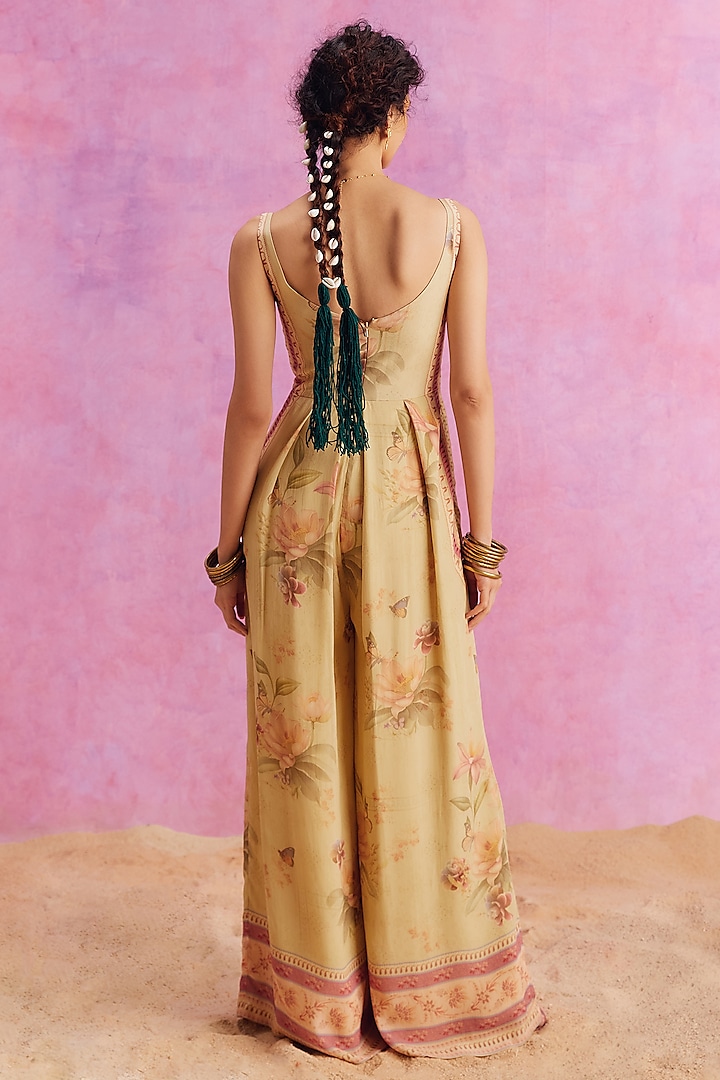 Pernia's Pop Up Shop - Kalista Women Lime Green Viscose Crepe Floral Printed Pleated Ciara Jumpsuit