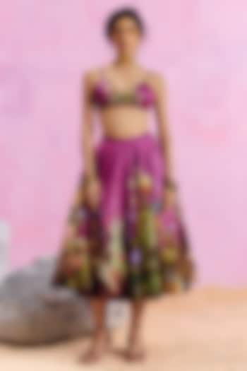 Purple Viscose Satin Floral Printed Amelia Skirt Set by Kalista at Pernia's Pop Up Shop