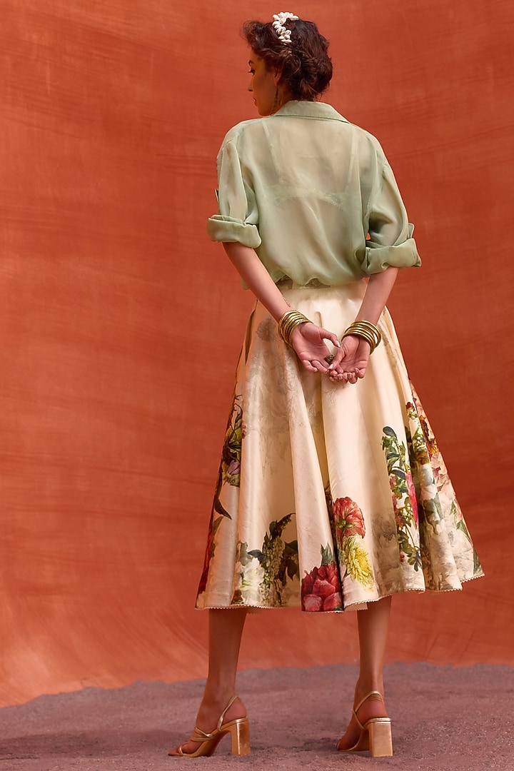 Ivory Viscose Satin Floral Printed Melinda Skirt Set by Kalista at Pernia's Pop Up Shop