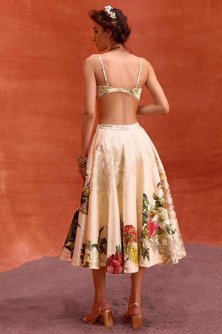 Ivory Viscose Satin Floral Printed Melinda Skirt Set by Kalista at Pernia's Pop Up Shop