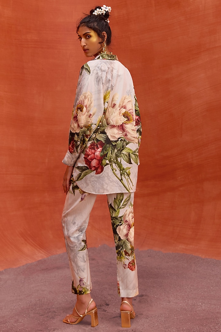Slate Grey Viscose Rayon Floral Printed Melinda Co-Ord Set by Kalista at Pernia's Pop Up Shop