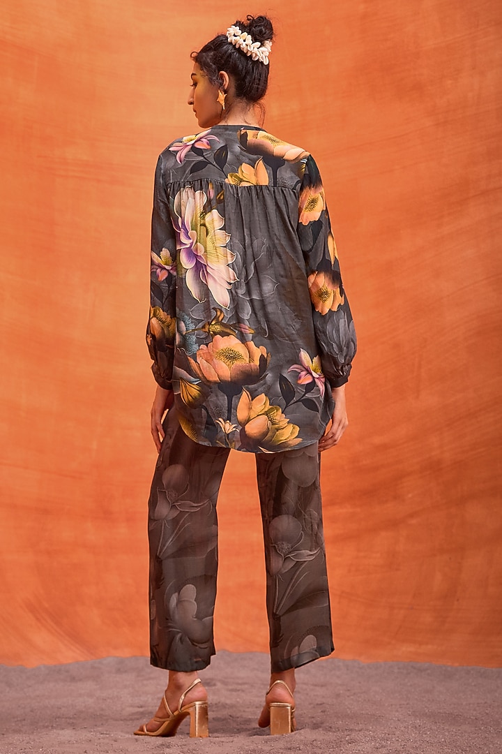 Space Grey Viscose Rayon Floral Printed Carly Co-Ord Set by Kalista at Pernia's Pop Up Shop