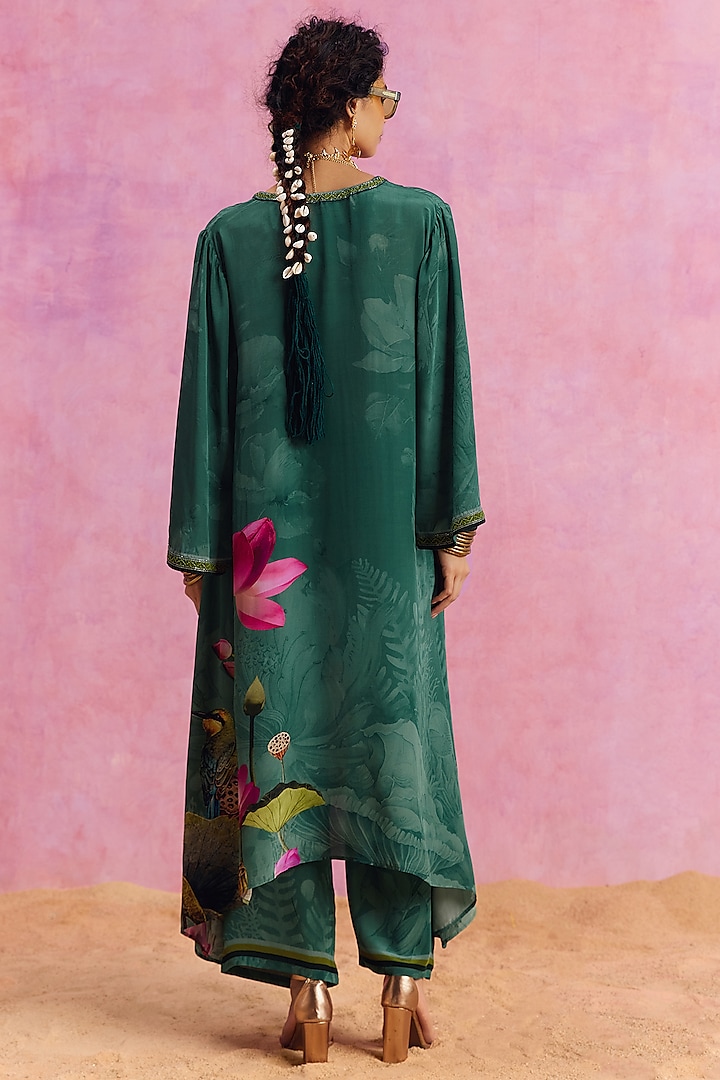 Green Viscose Crepe Floral Printed Luciana Kaftan Set by Kalista at Pernia's Pop Up Shop