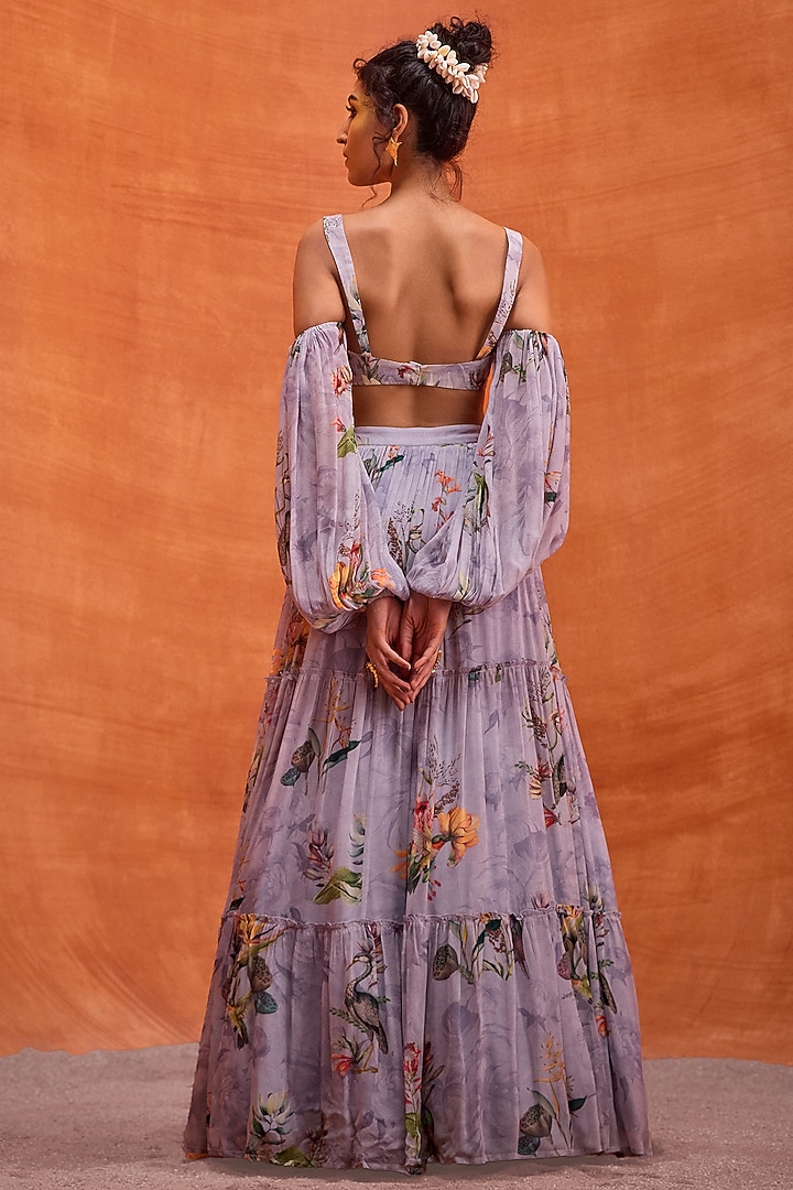 Lilac Viscose Georgette Floral Printed Sophia Skirt Set by Kalista at Pernia's Pop Up Shop