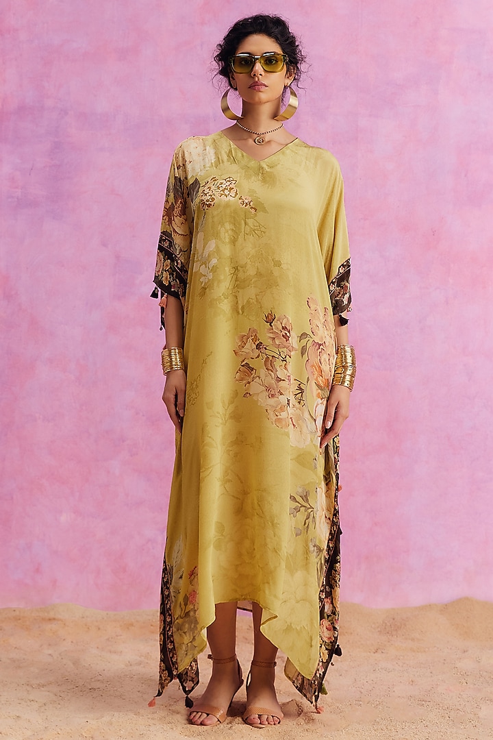 Limeade Viscose Crepe Floral Printed Savana Kaftan by Kalista at Pernia's Pop Up Shop