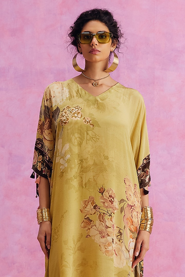 Limeade Viscose Crepe Floral Printed Savana Kaftan by Kalista at Pernia's Pop Up Shop