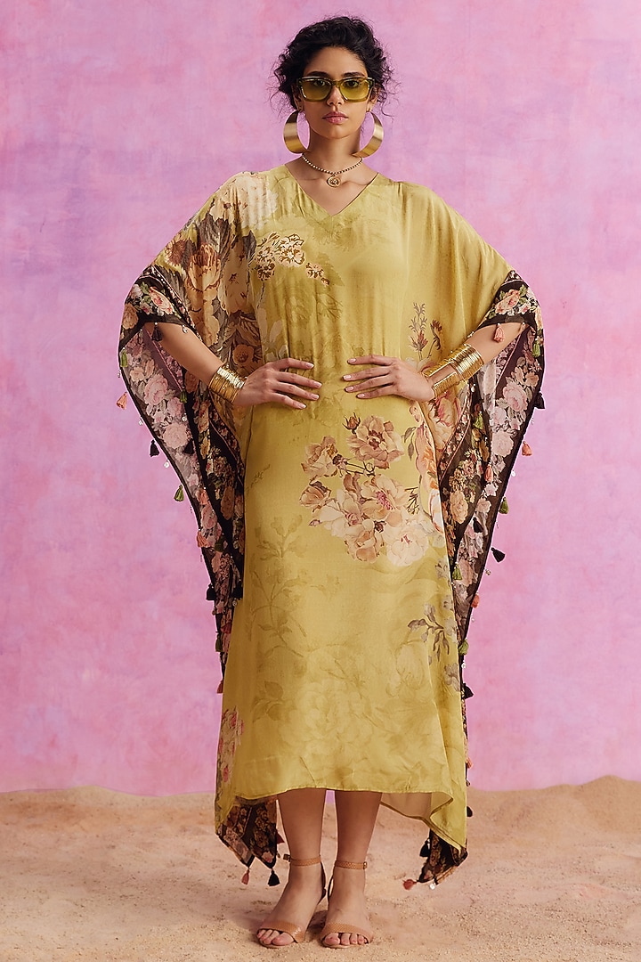 Limeade Viscose Crepe Floral Printed Savana Kaftan by Kalista at Pernia's Pop Up Shop