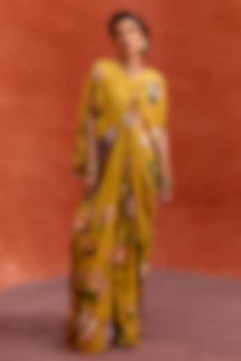 Mustard Viscose Crepe Floral Printed Maisha Kaftan by Kalista at Pernia's Pop Up Shop