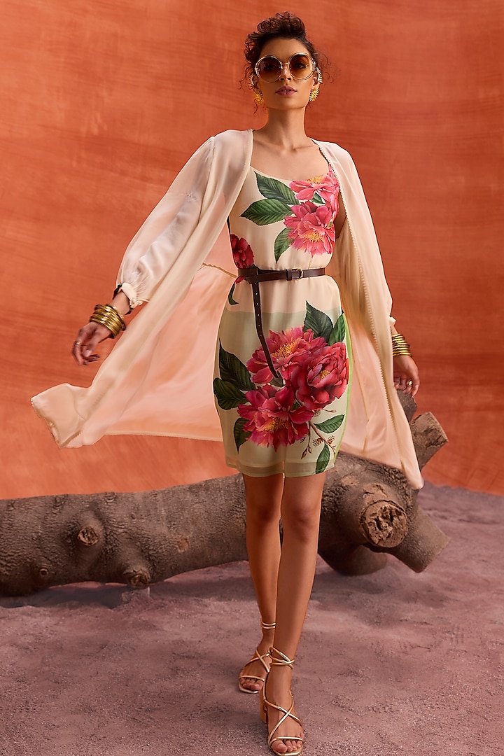 Multi-Colored Viscose Georgette Floral Rosalia Jacket Dress by Kalista at Pernia's Pop Up Shop