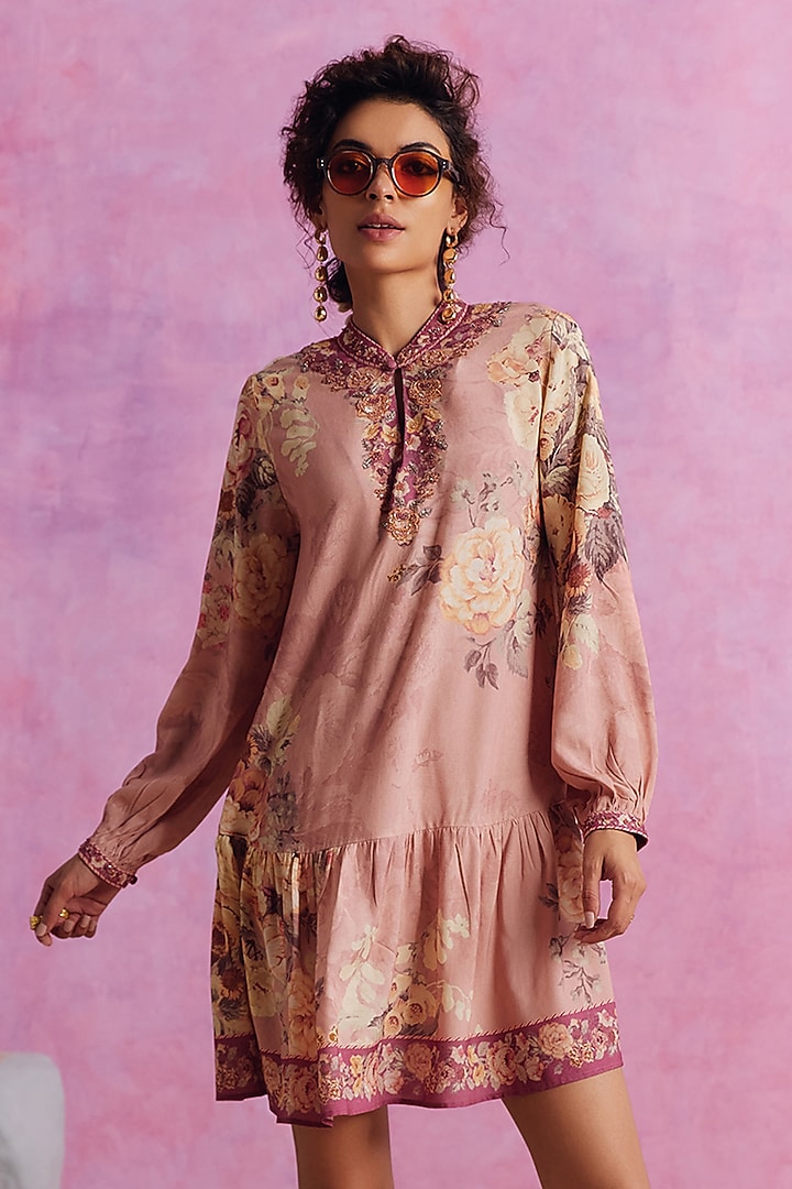 Blush Pink Viscose Modal Floral Printed Tiffiny Summer Dress by Kalista at Pernia's Pop Up Shop