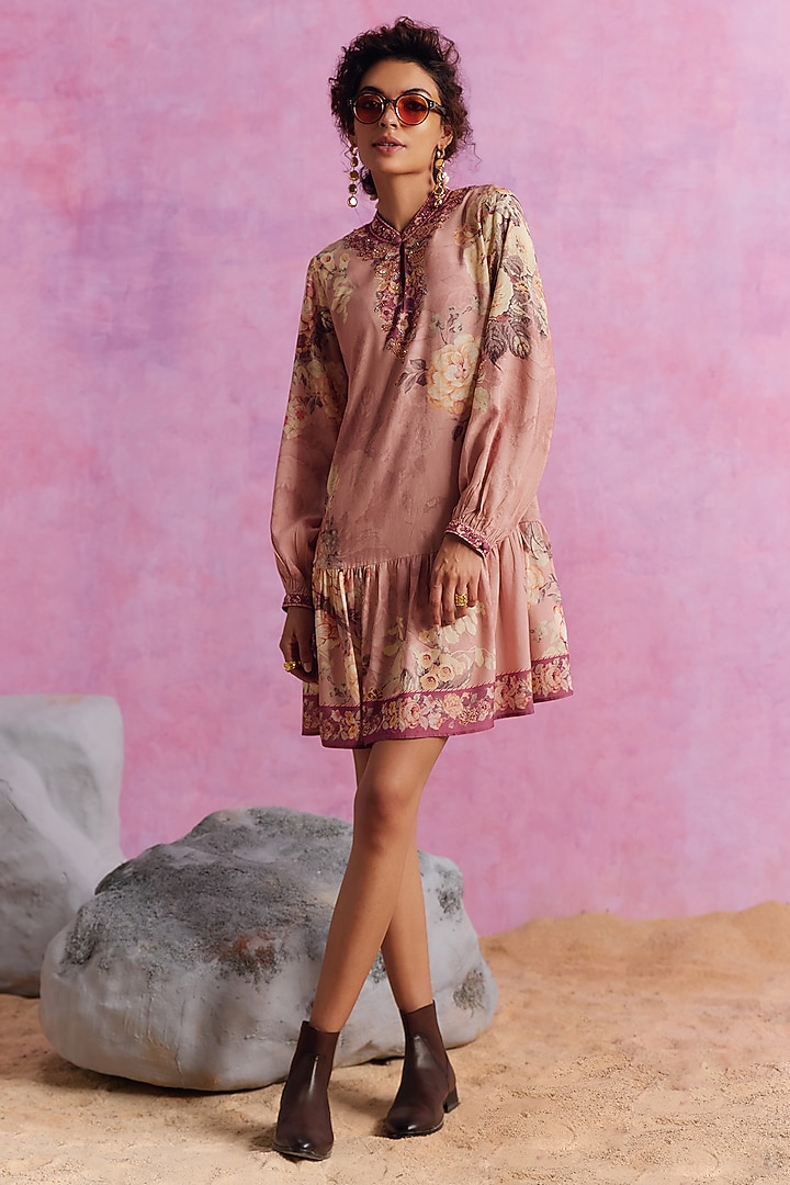 Blush Pink Viscose Modal Floral Printed Tiffiny Summer Dress by Kalista at Pernia's Pop Up Shop