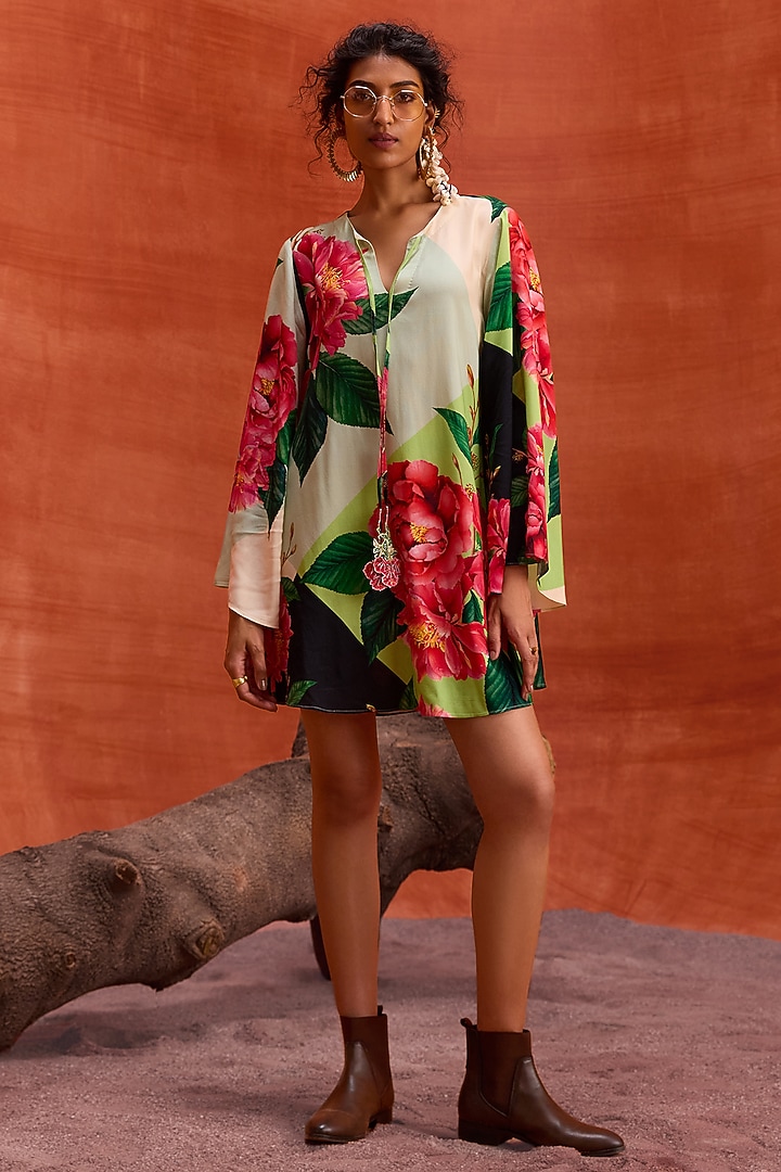 Multi-Colored Viscose Modal Floral Printed Rosalia Summer Dress by Kalista at Pernia's Pop Up Shop
