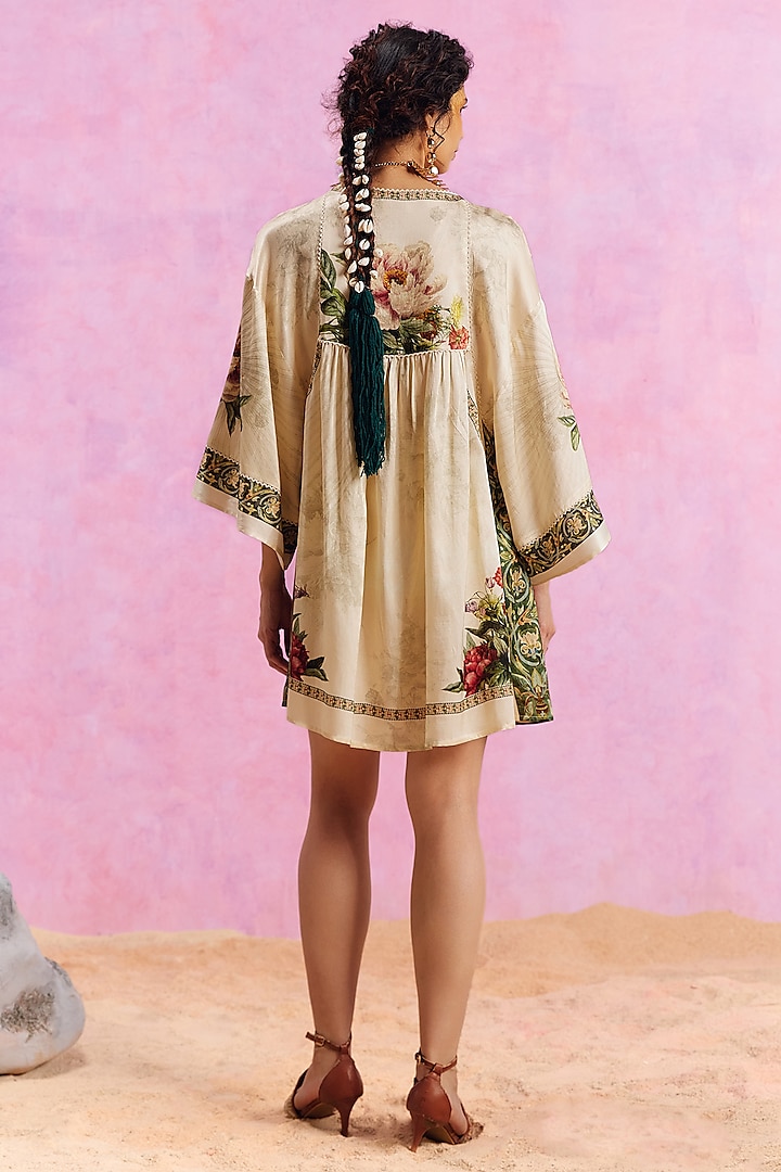 Ivory Viscose Satin Floral Printed Melinda Summer Dress by Kalista at Pernia's Pop Up Shop