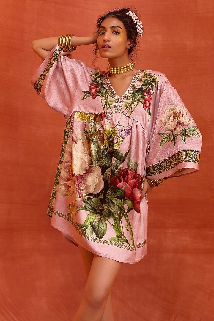 Dusty Mauve Viscose Satin Floral Printed Melinda Summer Dress by Kalista at Pernia's Pop Up Shop