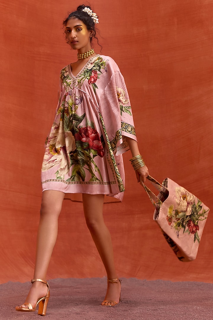 Dusty Mauve Viscose Satin Floral Printed Melinda Summer Dress by Kalista at Pernia's Pop Up Shop