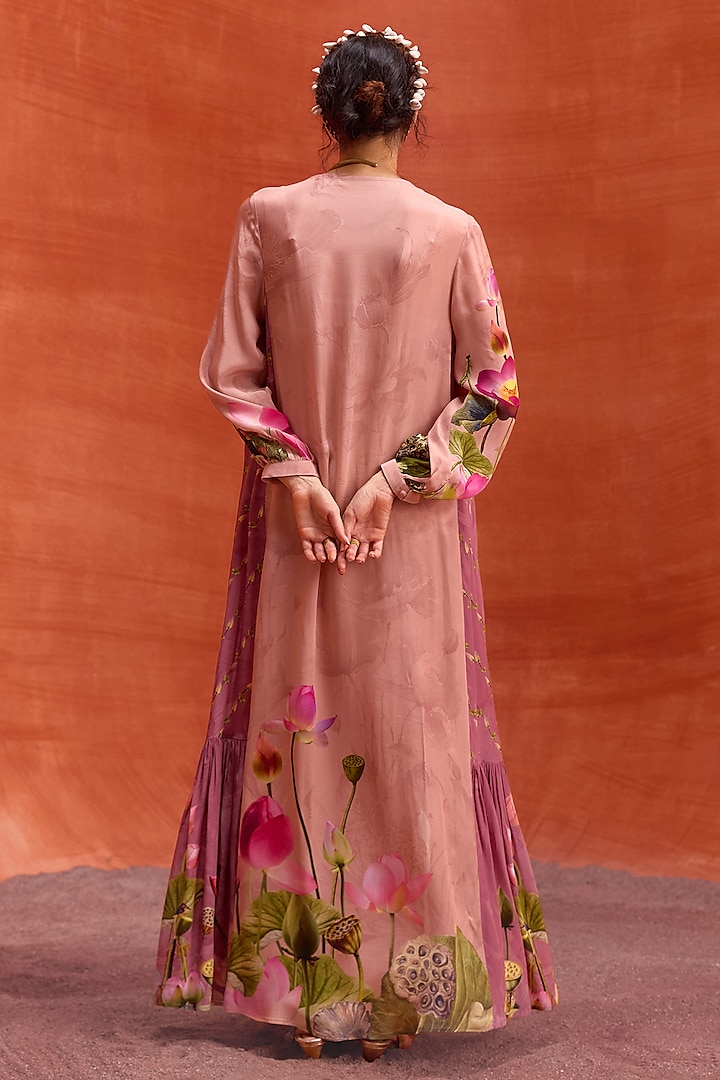 Dusty Pink Viscose Crepe Lotus Bloom Printed Naira Jalabiya Summer Dress by Kalista at Pernia's Pop Up Shop