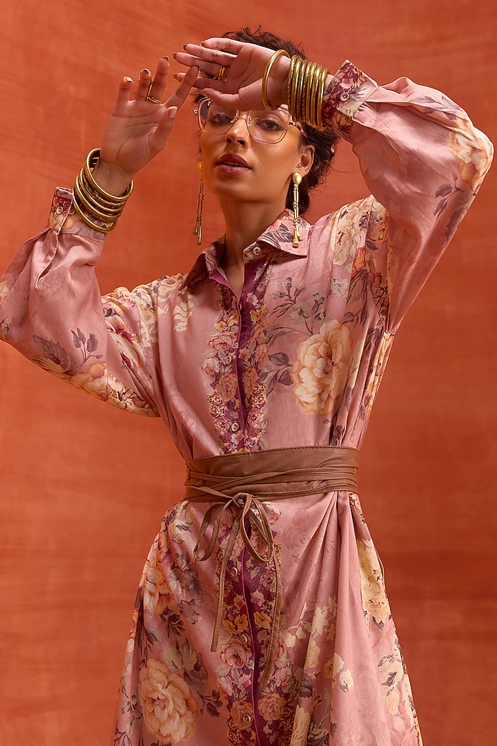 Blush Pink Viscose Modal Floral Printed Tiffiny Summer Shirt Dress by Kalista at Pernia's Pop Up Shop