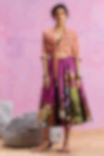 Purple Viscose Satin Floral Printed Amelia Skirt Set by Kalista at Pernia's Pop Up Shop