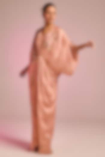 Salmon Pink Viscose Satin Floral Embroidered Draped Kaftan by Kalista at Pernia's Pop Up Shop