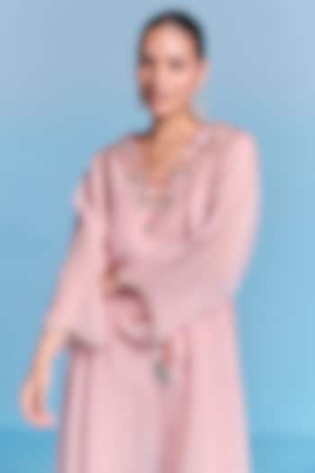 Blush Pink Organza Floral Embroidered Kaftan Set by Kalista at Pernia's Pop Up Shop