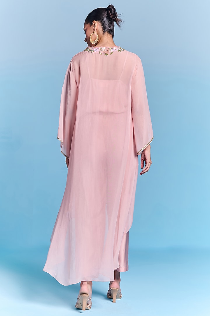 Blush Pink Organza Floral Embroidered Kaftan Set by Kalista at Pernia's Pop Up Shop