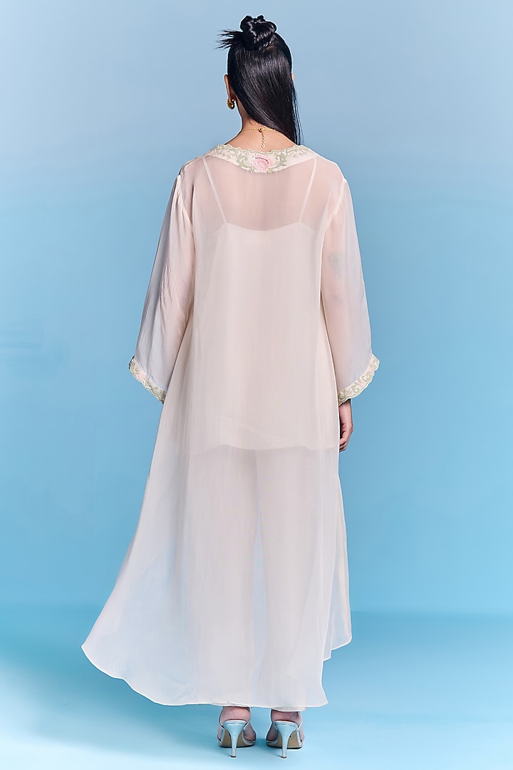 Off-White Organza Floral Embroidered Kaftan Set by Kalista at Pernia's Pop Up Shop
