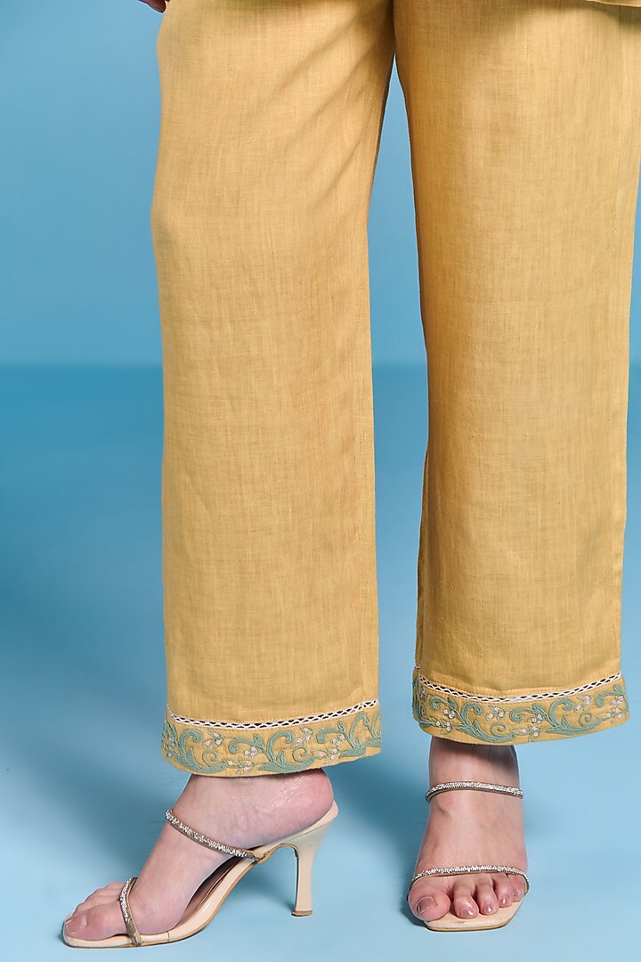Amber Yellow Cotton Linen Floral Embroidered Co-Ord Set by Kalista at Pernia's Pop Up Shop