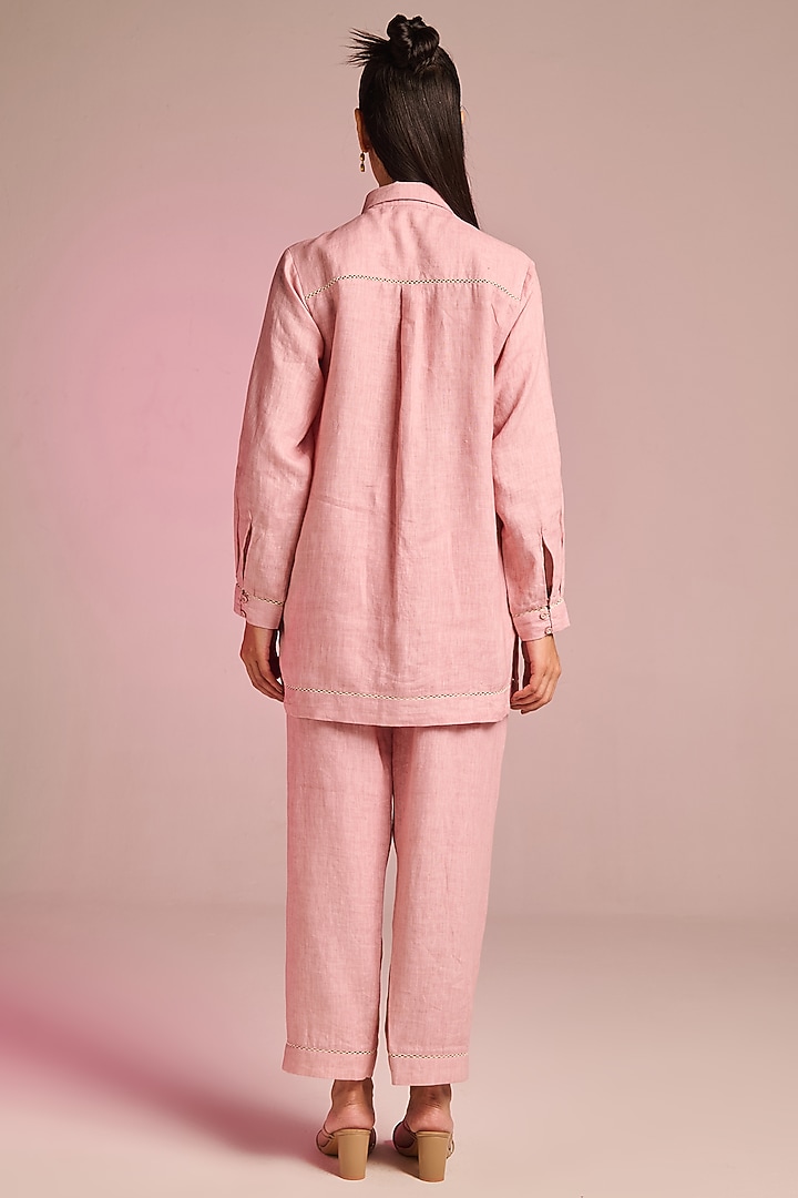 Blush Pink Cotton Linen Floral Embroidered Co-Ord Set by Kalista at Pernia's Pop Up Shop