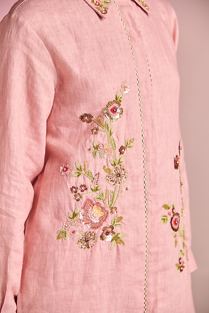 Blush Pink Cotton Linen Floral Embroidered Co-Ord Set by Kalista at Pernia's Pop Up Shop