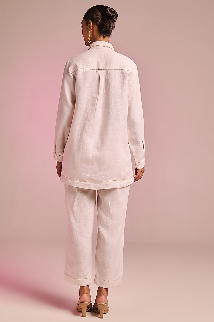 Off-White Cotton Linen Floral Embroidered Co-Ord Set by Kalista at Pernia's Pop Up Shop