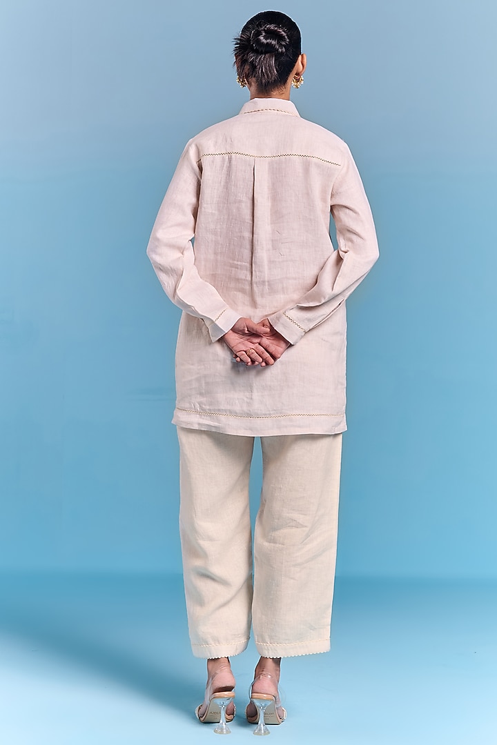 Off-White Cotton Linen Floral Embroidered Co-Ord Set by Kalista at Pernia's Pop Up Shop