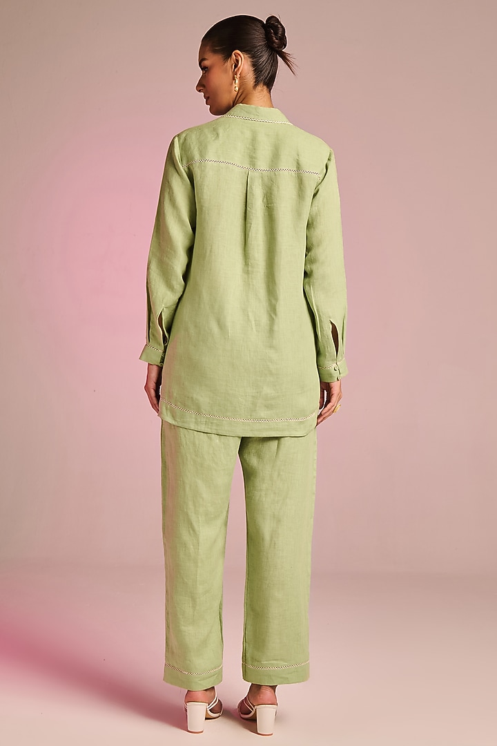 Mint Green Cotton Linen Floral Embroidered Co-Ord Set by Kalista at Pernia's Pop Up Shop