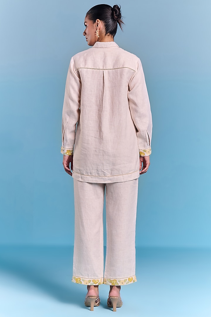 Off-White Cotton Linen Floral Embroidered Co-Ord Set by Kalista at Pernia's Pop Up Shop