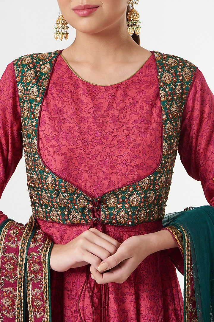 Red Floral Printed Wedding Anarkali Set by Kalista at Pernia's Pop Up Shop