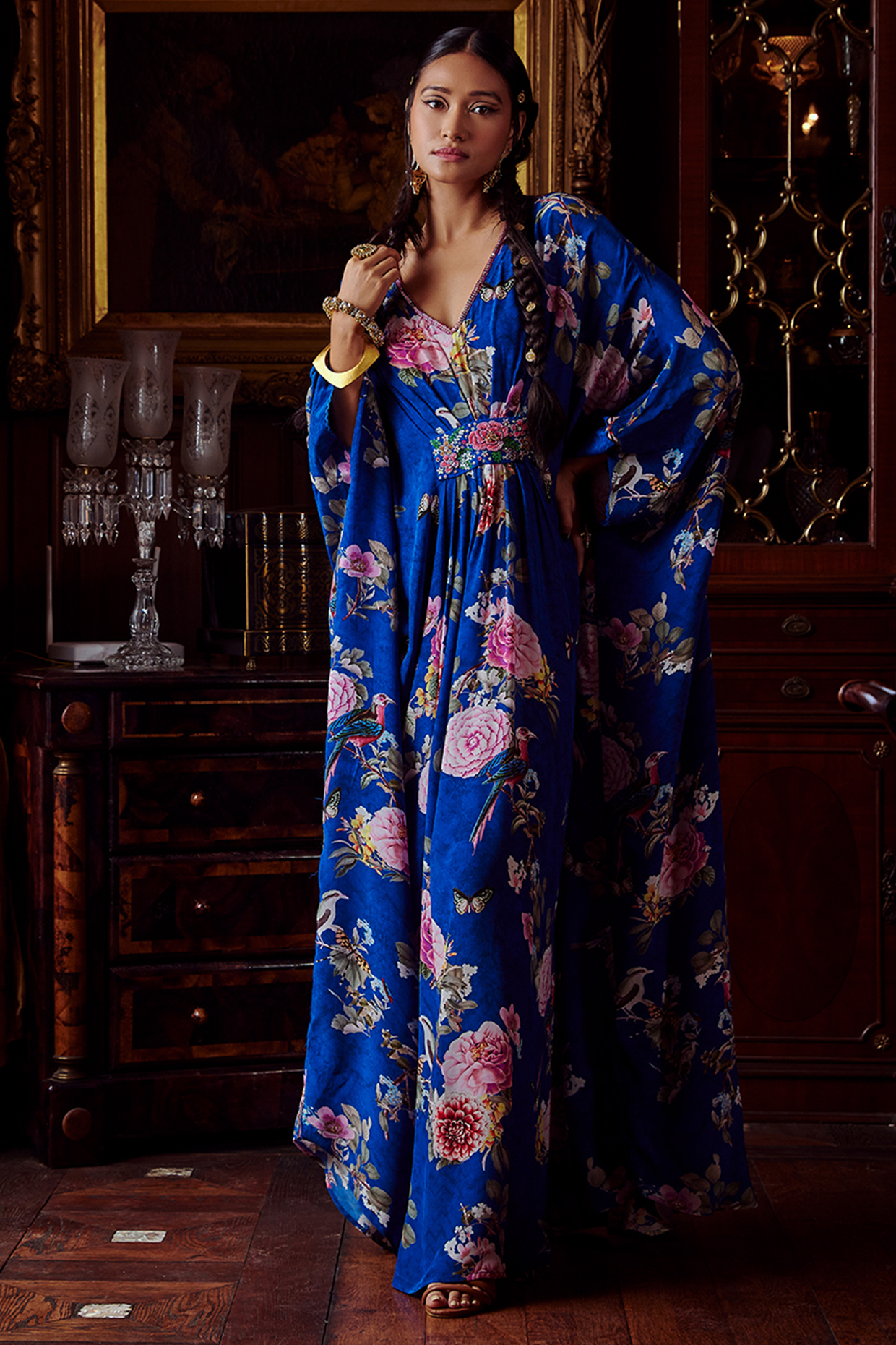 Cobalt Blue Embellished Kaftan by Kalista